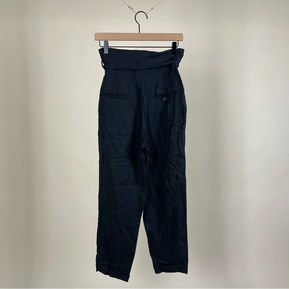 Reformation Fisher Paperbag Surplus Linen Blend Tapered Trouser Pants in Black